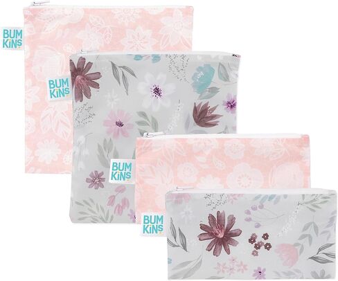 Bumkins Reusable Sandwich and Snack Bags, for Kids Lunch Bags and for Adults, Washable Fabric, Cloth Zip Bag, Dishwasher-Safe, Food-Safe, Safety Tested (4-Pack) in Saudi Arabia