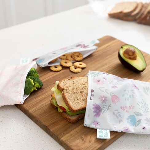 Bumkins Reusable Sandwich and Snack Bags, for Kids Lunch Bags and for Adults, Washable Fabric, Cloth Zip Bag, Dishwasher-Safe, Food-Safe, Safety Tested (4-Pack) in Saudi Arabia
