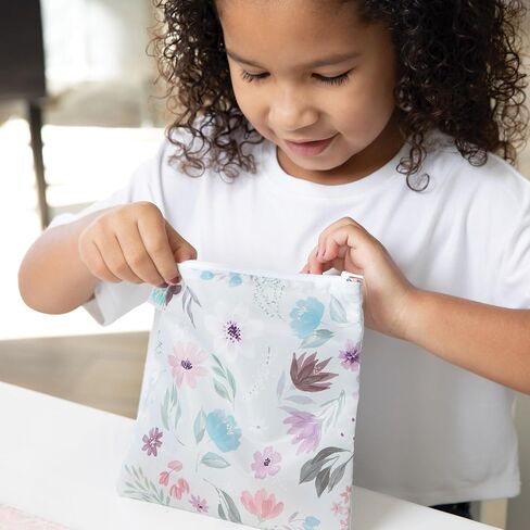 Bumkins Reusable Sandwich and Snack Bags, for Kids Lunch Bags and for Adults, Washable Fabric, Cloth Zip Bag, Dishwasher-Safe, Food-Safe, Safety Tested (4-Pack) in Saudi Arabia