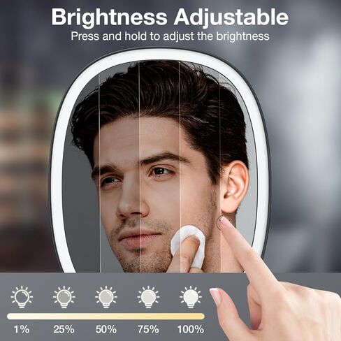 بينبيلري مراة حمام LED بدون ضباب للحلاقة مع 3 الوان اضاءة قابلة للتعتيم، 2 شماعات للشفرة، تثبت على الحائط بدون ثقب، دوران 360 درجة، مقاومة للكسر والماء، مراة حمام للرجال والنساء in Kuwait