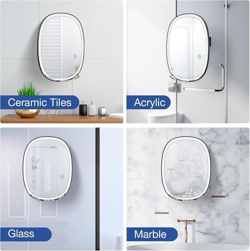 بينبيلري مراة حمام LED بدون ضباب للحلاقة مع 3 الوان اضاءة قابلة للتعتيم، 2 شماعات للشفرة، تثبت على الحائط بدون ثقب، دوران 360 درجة، مقاومة للكسر والماء، مراة حمام للرجال والنساء in Kuwait