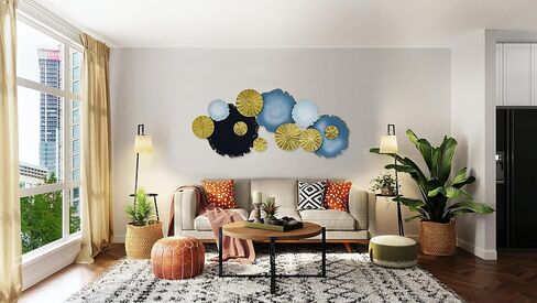 IVANE Metal Wall Art Coastal Decor in Room Centerpiece for Home and Hotel, Hanging Sculpture Decorations in Aesthetic for Entryway, Living Room, Bedroom, Blue, Black and Luxury Gold in Saudi Arabia