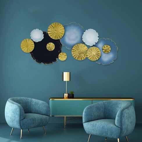 IVANE Metal Wall Art Coastal Decor in Room Centerpiece for Home and Hotel, Hanging Sculpture Decorations in Aesthetic for Entryway, Living Room, Bedroom, Blue, Black and Luxury Gold in Saudi Arabia