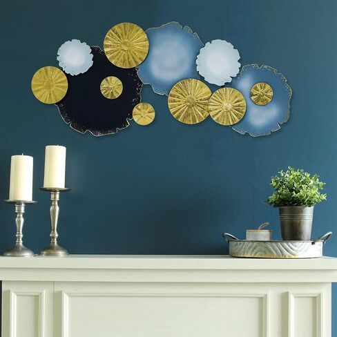 IVANE Metal Wall Art Coastal Decor in Room Centerpiece for Home and Hotel, Hanging Sculpture Decorations in Aesthetic for Entryway, Living Room, Bedroom, Blue, Black and Luxury Gold in Saudi Arabia