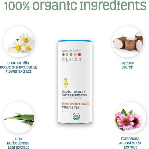 مسحوق أطفال ناتشرز بيبي أورجانيك خالية من التلك بخلاصة الصبار ناعمة ولطيفة 100% بودرة أطفال اورجانيك لا تسبب الحساسية وخالية من العطور 118 غم in Kuwait