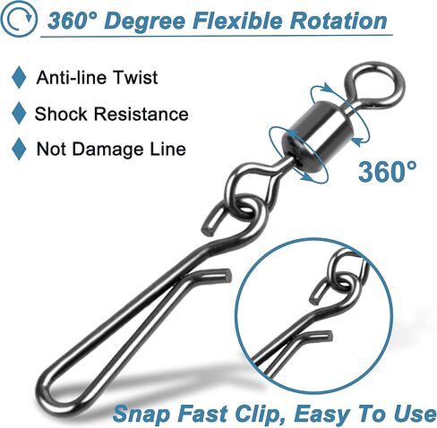 SILANON Fishing Barrel Snap Swivels Kit,160pcs Rolling Barrel Swivels with Hanging Snap Stainless Steel Fishing Snap Clips Quick Change Speed Clips Swivels Fishing Tackle Connector in Saudi Arabia