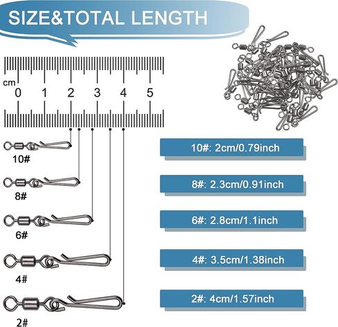 SILANON Fishing Barrel Snap Swivels Kit,160pcs Rolling Barrel Swivels with Hanging Snap Stainless Steel Fishing Snap Clips Quick Change Speed Clips Swivels Fishing Tackle Connector in Saudi Arabia