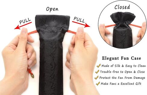 OMyTea Bamboo Large Rave Folding Hand Fan for Men/Women - Chinese Japanese Kung Fu Tai Chi Handheld Fan with Fabric Case - for Performance, Decorations, Dancing, Festival, Gift (Solid Black) in Saudi Arabia