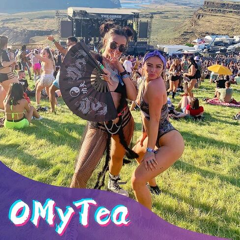 OMyTea Bamboo Large Rave Folding Hand Fan for Men/Women - Chinese Japanese Kung Fu Tai Chi Handheld Fan with Fabric Case - for Performance, Decorations, Dancing, Festival, Gift (Solid Black) in Saudi Arabia