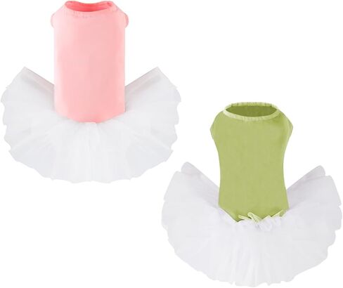 قطعتان من فستان زفاف الكلب تنورة توتو للفتيات الكلاب الصغيرة، زي دانتيل للجرو ملابس صيفية ملابس رسمية لحفلات الزفاف والعطلات (وردي + أرجواني، مقاس S) in Kuwait