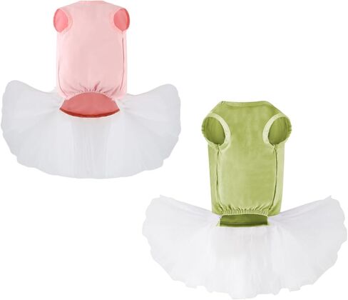 قطعتان من فستان زفاف الكلب تنورة توتو للفتيات الكلاب الصغيرة، زي دانتيل للجرو ملابس صيفية ملابس رسمية لحفلات الزفاف والعطلات (وردي + أرجواني، مقاس S) in Kuwait