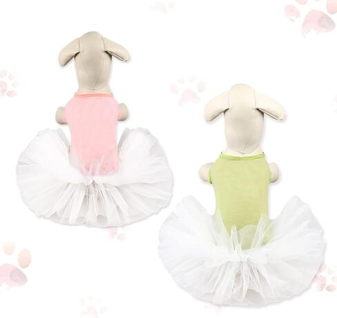 قطعتان من فستان زفاف الكلب تنورة توتو للفتيات الكلاب الصغيرة، زي دانتيل للجرو ملابس صيفية ملابس رسمية لحفلات الزفاف والعطلات (وردي + أرجواني، مقاس S) in Kuwait