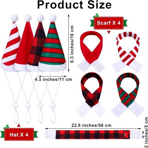 بيدغوت مجموعة مكونة من 8 قطع من قبعة الكريسماس للحيوانات الاليفة قابلة للتعديل للشتاء للقطط والكلاب سانتا قبعة ووشاح للكريسماس والحفلات التنكرية اللطيفة للكلاب والقطط in Kuwait