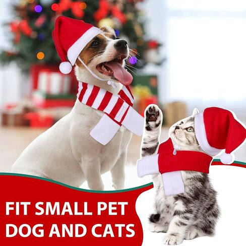 بيدغوت مجموعة مكونة من 8 قطع من قبعة الكريسماس للحيوانات الاليفة قابلة للتعديل للشتاء للقطط والكلاب سانتا قبعة ووشاح للكريسماس والحفلات التنكرية اللطيفة للكلاب والقطط in Kuwait