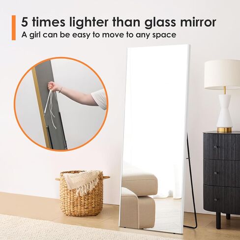 brisafe Full Length Body Mirror 63 * 20 Inch Floor Mirrors, Black Wall Mirror for Bedroom/Bathroom/Living Room, Shatterproof Mirror for Kids, Large Mirror, Floor Mirror Full Length in Kuwait