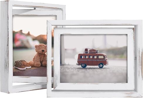 Egofine 2 Pack 5x7 Rotating Floating Picture Frames,Double-Sided Display with HD Glass Front Wooden Distressed Frame for Vertical or Horizontal Tabletop Display, Carbonization in Kuwait