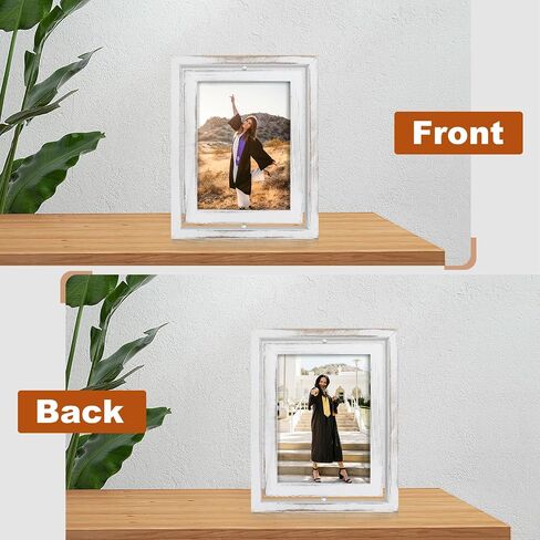 Egofine 2 Pack 5x7 Rotating Floating Picture Frames,Double-Sided Display with HD Glass Front Wooden Distressed Frame for Vertical or Horizontal Tabletop Display, Carbonization in Kuwait
