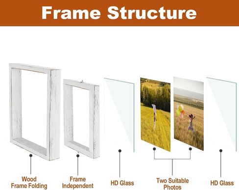 Egofine 2 Pack 5x7 Rotating Floating Picture Frames,Double-Sided Display with HD Glass Front Wooden Distressed Frame for Vertical or Horizontal Tabletop Display, Carbonization in Kuwait