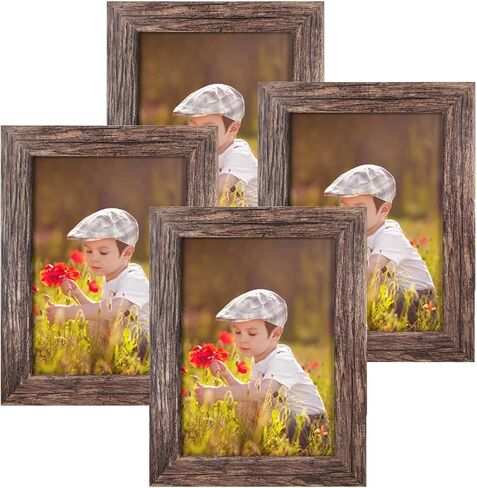 Q.Hou 8x10 Picture Frame Wood Patten Rustic Brown Photo Frames Packs 4 with High Difinition Glass for Tabletop or Wall Decor (QH-PF8X10-BR) in Kuwait