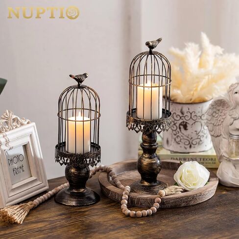 Nuptio الذهب عمود شمعة حامل 2 جهاز كمبيوتر شخصي قفص الطيور الفوانيس ديكور قفص العصافير شمعة حامل ديكور الجدول محور ديكور لحفل زفاف مقهى عيد الميلاد استقبال عطلة لهجات المنزل in Saudi Arabia