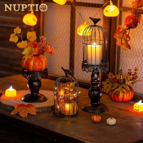 Nuptio الذهب عمود شمعة حامل 2 جهاز كمبيوتر شخصي قفص الطيور الفوانيس ديكور قفص العصافير شمعة حامل ديكور الجدول محور ديكور لحفل زفاف مقهى عيد الميلاد استقبال عطلة لهجات المنزل in Saudi Arabia