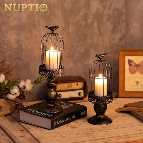 Nuptio الذهب عمود شمعة حامل 2 جهاز كمبيوتر شخصي قفص الطيور الفوانيس ديكور قفص العصافير شمعة حامل ديكور الجدول محور ديكور لحفل زفاف مقهى عيد الميلاد استقبال عطلة لهجات المنزل in Saudi Arabia
