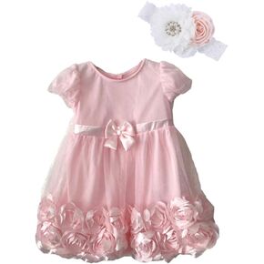 Bow Dream Baby Girls Dress Toddler Tutu Infant Flower Girl Wedding Dress Pink