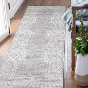 jinchan boho المطبخ عداء البساط 3x8 خمر البساط المدخل البساط قابل للغسل البساط الهندسي عداء غير زلة القبلية رقيقة البساط مزرعة السجاد عداء لغرفة النوم الحمام غرفة الغسيل غرفة المعيشة رمادي عاجي in Kuwait