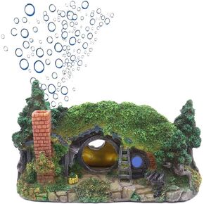 Ulifery Natural Aquarium Decoration Hobbit House Cave with Bubbler for Betta Hiding Reptile Hole House Shelter Fish Tank Ornament Rockery Landscaping Small