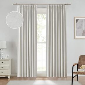 ستائر تعتيم كاملة مطوية بألواح من الكتان، مجموعات معالجة النوافذ المعزولة حرارياً مع علامة تبويب خلفية لمنزل المزرعة وغرفة المعيشة وغرفة النوم، ستارة موفرة للطاقة مع خطافات، 40 بوصة × 95 بوصة × 2، طبيعي in Kuwait