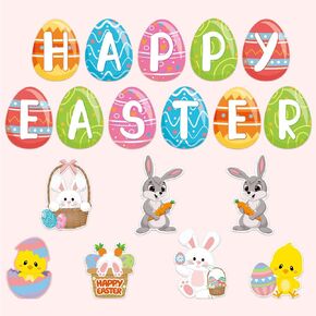 46 Pieces Easter Egg Cutouts Bulletin Board Decoration, Easter Bunny Cutouts Colorful Bunny Cardboard Craft Rabbit Cut-Outs with 100 Glue Point Dots for Easter Party Games Home Wall Decorations in Kuwait