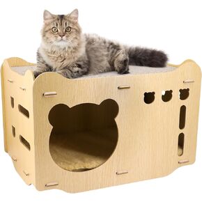 Wooden Cat House Corrugated Cat Scratch Board Detachable Design Wear-Resistant and Chip-Free Vertical Double-Layer Superimposed Cat Nest, Stable and Solid, Available on Both Sides (Cat Shape) in Kuwait