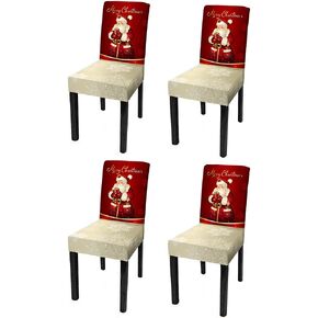 XMNTG Set of 2 Christmas Chair Covers for Dining Room Printed Chair Covers Christmas Decor Newest Stretch Removable Chair Covers Non Slip Washable Furniture Protector for Kitchen