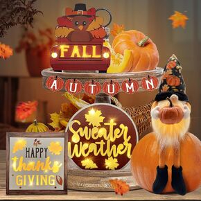 Christmas Tiered Tray Decorations Classic Design, Christmas Wooden Signs & Gnome Plush Decor 6 PCS for Home Indoor Table, Xmas Tabletop Farmhouse Rustic for Home Kitchen Holiday in Kuwait