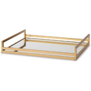 Signature Design by Ashley Derex Modern Glam Rectangular Decorative Mirror Tray, Silver Finish