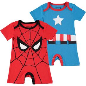Happy Threads Marvel Captain America Spiderman Newborn Baby Boys Infants Snap Suit Rompers 2 Pack in Kuwait