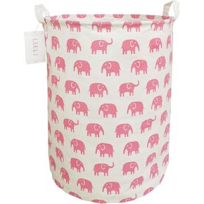 LEELI Laundry Hamper with Handles Collapsible Canvas Laundry Basket,Waterproof Storage Basket Home Organizer for Nursery,Clothes,Toys,Baby Hamper19.7×15.7(pink dinosaur)