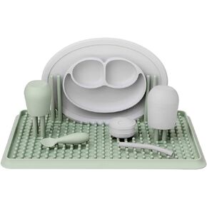ez pz Drying Rack (Sage) - 100% Silicone + Suctions in Place + Adjustable Pegs - Dishwasher Safe - Durable Long-Lasting Hypo-Allergenic