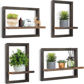 مجموعة أرفف عائمة من idee-home مكونة من 4، أرفف معلقة لتخزين الحائط، ديكور رف حائط مربع للحمام وغرفة المعيشة، بني in Kuwait