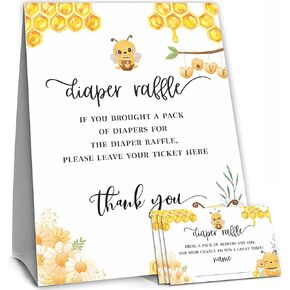 A Sweet As Can Bee Baby Shower Game Cards, 50 Diaper Raffle Tickets and 1 Self-standing Diaper Raffer Sign-（LBLK-002） in Kuwait