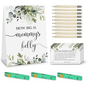 شريط قياس البطن مطبوع بعبارة «How Big is Mommy's Belly Sign»، شريط قياس البطن لحفلات استقبال المولود الجديد، قياس نتوء الطفل How Big Is Moms البطن، بطاقات استقبال المولود بطابع ورقة خضراء in Kuwait