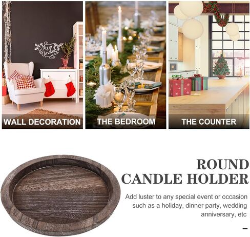 صينية شموع دائرية للمنزل من بريتيزوم خشبية بسيطة حامل شموع ديكور طاولة بني فاتح هدايا الحفلات in Kuwait