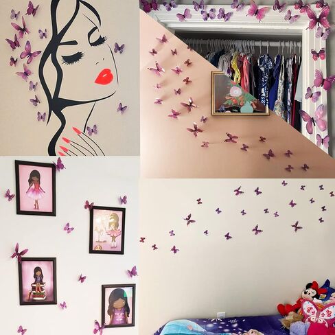 Ewong Butterfly Wall Decals 24PCS Room Decor Wall Art 3D Butterflies Mural Sticker Home Decoration Kid Girl Bedroom Bathroom Nursery Classroom Office Party Removable Decorative (Blue) in Saudi Arabia