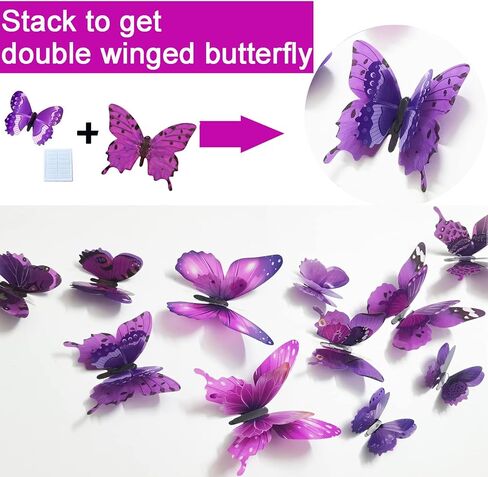 Ewong Butterfly Wall Decals 24PCS Room Decor Wall Art 3D Butterflies Mural Sticker Home Decoration Kid Girl Bedroom Bathroom Nursery Classroom Office Party Removable Decorative (Blue) in Saudi Arabia