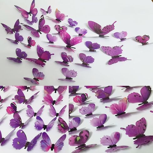 Ewong Butterfly Wall Decals 24PCS Room Decor Wall Art 3D Butterflies Mural Sticker Home Decoration Kid Girl Bedroom Bathroom Nursery Classroom Office Party Removable Decorative (Blue) in Saudi Arabia