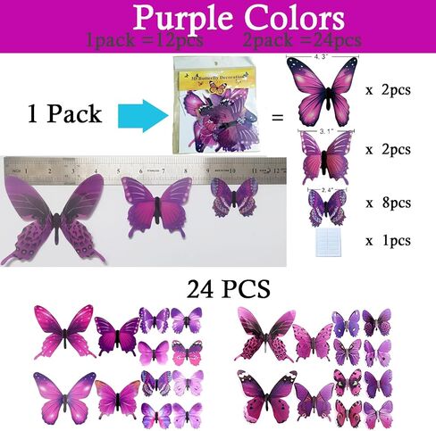Ewong Butterfly Wall Decals 24PCS Room Decor Wall Art 3D Butterflies Mural Sticker Home Decoration Kid Girl Bedroom Bathroom Nursery Classroom Office Party Removable Decorative (Blue) in Saudi Arabia