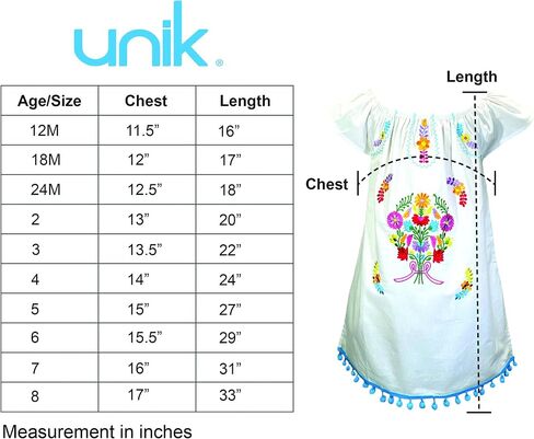 unik Infants and Little Girls Traditional Mexican Embroidered Cotton Dresses in Saudi Arabia