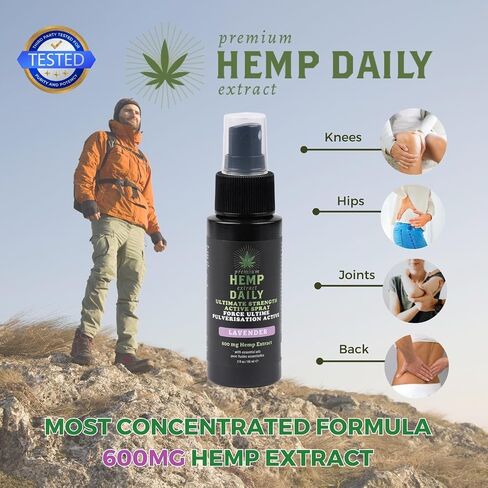 رذاذ نشط من Earthly Body Hemp Daily القوة القصوى | بخاخ القنب للعضلات والمفاصل والظهر والركبة بالزيوت العطرية | مكونات نباتية وعضوية | خشب الصندل، 2 أونصة سائلة in Kuwait