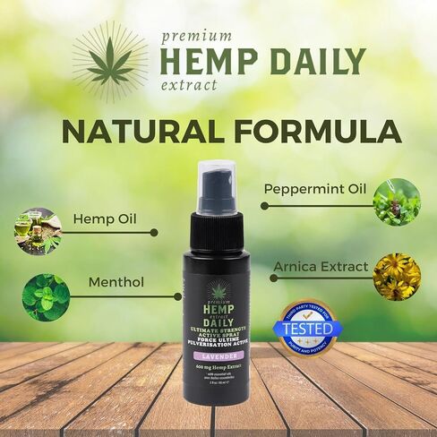 رذاذ نشط من Earthly Body Hemp Daily القوة القصوى | بخاخ القنب للعضلات والمفاصل والظهر والركبة بالزيوت العطرية | مكونات نباتية وعضوية | خشب الصندل، 2 أونصة سائلة in Kuwait