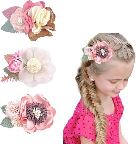 Flower Hair Clip,3 Pack Hair Bows Floral Barrettes Hair Accessories Alligator Clips for Baby Girl Infants Toddlers Teen Kids Gift #2 in Saudi Arabia